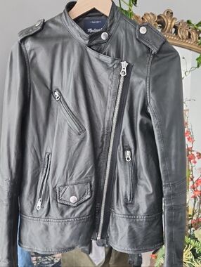 Madewell Black Leather Asymmetrical Swing Moto Jacket